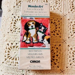 Wonder Art Caron Latch Hook Kit Best Friends Cat Dog P492 12" x 12" Rug Pillow